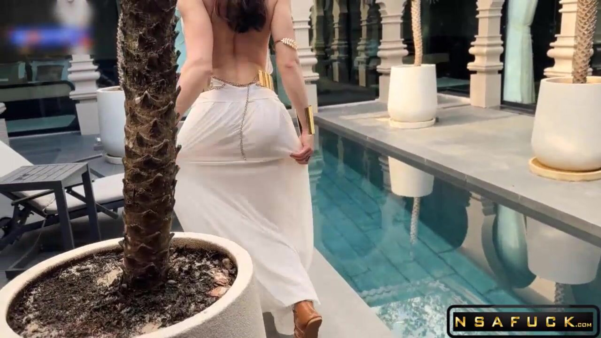 Luxury Goddess in Sheer Dress Fucked Poolside by Stud - outdoor - big tits - big ass - blowjob - pussy - doggystyle - pool - goddess - luxury - gold jewelry