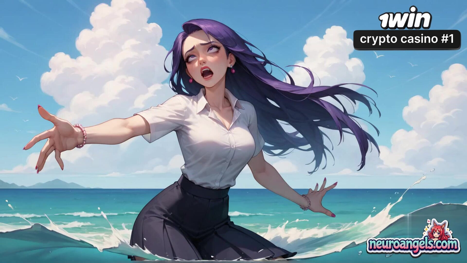 Purple hair nymph with exceptional ocean wave beach sex! Hardcore porn at its best, - ai generated - ocean - hardcore - hair - purple - sex - romantic - beach - wave