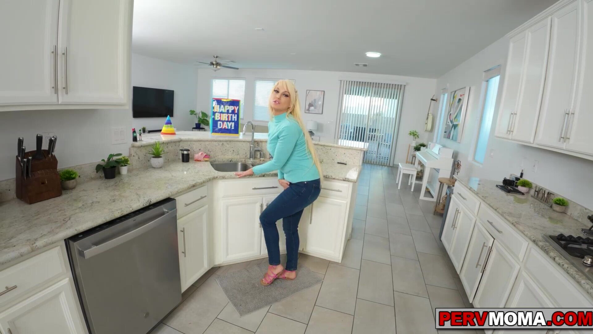 Sexually frustrated milf gets a gift from stepson - pervmom - milf - stepmon - stepson - big tits - big ass - blonde - big cock - handjob - slutty