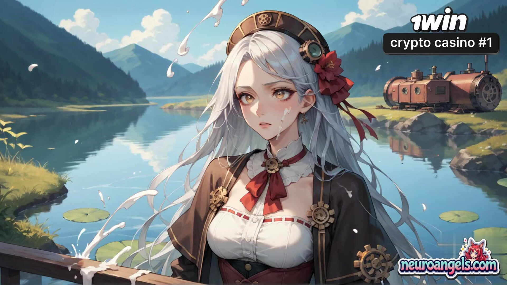 Steamy Milking Over the Lake - erotica - milking - hardcore - lakeside - penetration - multiple - steampunk - romantic - ai generated