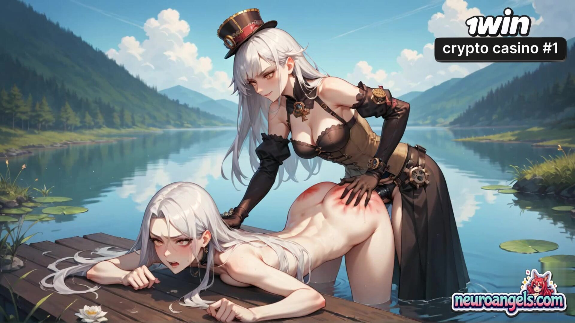 Steamy Milking Over the Lake - erotica - milking - hardcore - lakeside - penetration - multiple - steampunk - romantic - ai generated