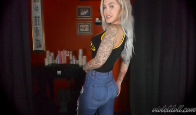 Violet Doll - JOI in Jeans - ManyVids - jerk off instruction - femdom - devot - fetish - dirty talk - pov - big tits - tattoo - solo