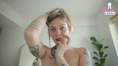 sammmnextdoor - I lick the cum from his cock after he cums - ManyVids - blonde - blowjob - big dick - pov - tattoo - small tits - natural tits