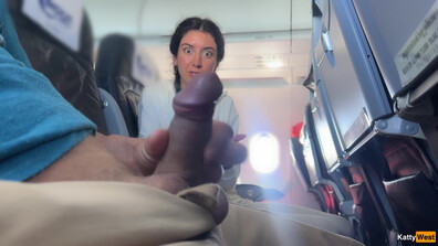 Katty West - Public Dick Flashing in Airplane - Girl Brought Me to Cumshot in 2 Minutes - OnlyFans - public - small tits - teen - brunette - natural tits - latina