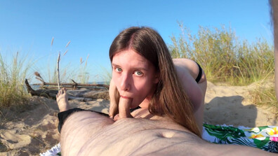 DvaBitch - I Came to a Beach for Some Sun Bath but Decided to Suck His Dick First and Swallow Every - OnlyFans - blowjob - outdoor - blonde - pov - big dick - russian - teen