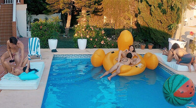 MySweetApple - Poolside Sex with Leolulu and Luna Okko - ManyVids - teen - blowjob - big dick - small tits - brunette - natural tits