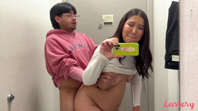 Ashley - First Time Changing Room Fuck - Lustery - Lustery - brunette - cum on tits - blowjob - bondage - tits - doggystyle - handjob - pov - public
