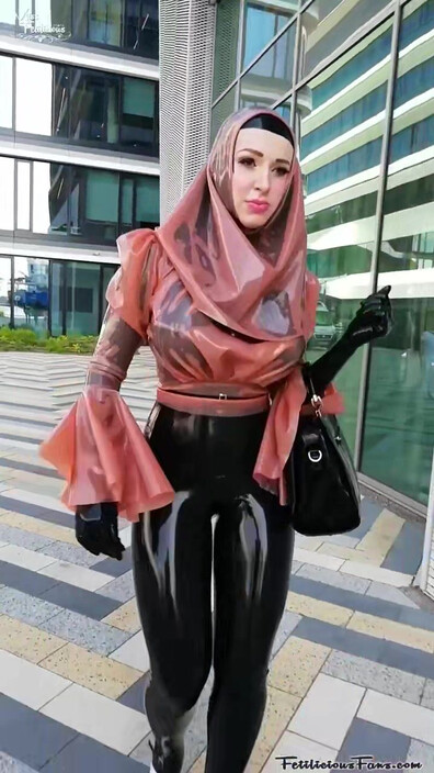 Miss Fetilicious - Transparent Pink Latex Hijab Style in Public - ManyVids - pink - latex - public - fetish - hardcore - milf - big tits - pov - femdom