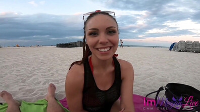 ImMeganLive - PUBLIC BEACH WACKING OFF - ManyVids - ImMeganLive - public - big tits - pov - dirty talk - oil - amateur - brunette