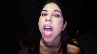 Fantastic job draining 10 cumshots, Anna! - gloryhole - blowjob - oral - brunette - small tits - natural tits - cumshot - facial - cum swallowing - cum on tongue