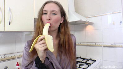 Nikky B Masturbates In Her Kitchen - milf - hairy pussy - full bush - meaty lips - small breasts - solo - masturbation - czech - wearehairy