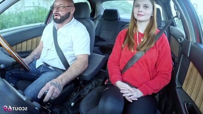 An eighteen year old natural redhead, a ginger with fair complexion, startles an olde - amateur - blowjob - teen (18+) - handjob - redhead - lingerie - german - car - couple - cute