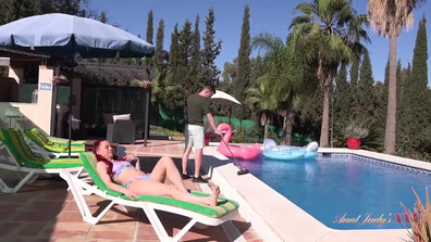 Firegirl Horny Redhead MILF Firegirl Sucks & Fucks the Pool Boy - milf - mature - big ass - blowjob