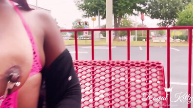 Flashing and squirting at a busy outdoor shopping - public - masturbation