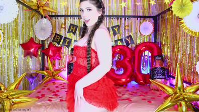 Little Canadian Girl Cock struck birthday fuck - petite - teen - brunette - big ass - pale - cute - gorgeous - camgirl - solo - dildo