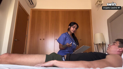 Hot nurse Yasmina Khan gives a suck off to patient Brady Bud and lets him jism inward - porn - asian creampie - hardcore - asian - nurse fucks patient - xxx - roleplay