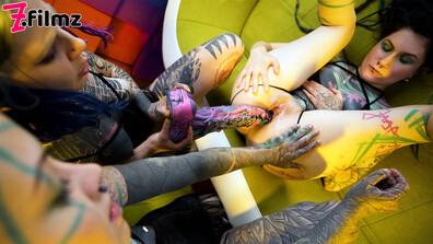 Anuskatzz and Serpienta get their holes gaped - zfilmz - tattoos - tattooed - threesome - anal - pussy licking - fingering - gaping - toys - small tits