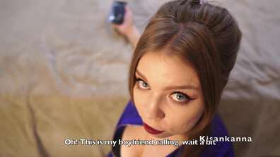 Kisankanna Sucks A Stranger's Cock And Talks To Her Husband On The Phone - big tits - blonde - pov