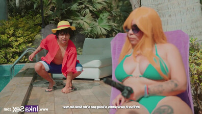 A comely cosplay of Nami, featuring an ample bust, finds itself engaged in intimacy w - blowjob - facial - ass licking - outdoor - cosplay - big natural tits - footjob - peruvian - big ass - latina