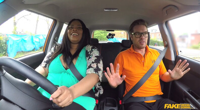 Sex Driving Lesson For Ebony BBW - bbw - ebony - black - interracial - big tits - big ass - blowjob - car sex - public