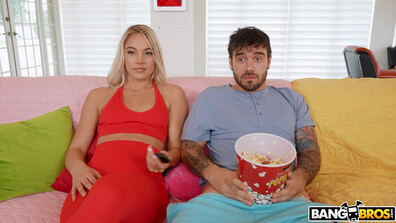 Stepbro hide his dick inside the popcorn bucket - teen - big tits - big boobs - cumshot - facial - sister - brother - stepsister - stepbrother