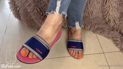 SlyFeet Havaianas Blue Slippers - slyfeet - foot fetish - footjob - sexy feet - feet - soles - cum on feet - shoejob - cumshot