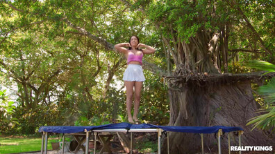Ariel Pure Magic & Roxie Sinner Trampoline - ariel pure magic - blowjob - outdoor - natural tits