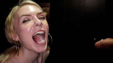 That's good Celestina, now swallow! - gloryhole - blowjob - oral - blonde - big cock - cumshot - cum swallowing - cum on tongue - interracial - handjob