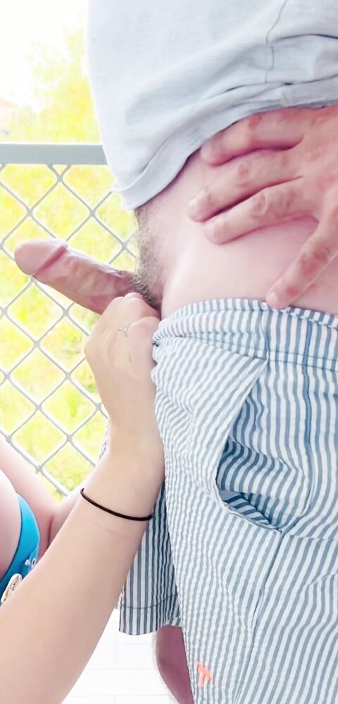 Erin Moore - Balcony Blowjob on holiday - ManyVids - blowjob - milf - brunette - pov - big tits - tattoo