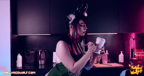 Coffee Shop Cowgirl MollyRedWolf Gives A Customer Her Cunt