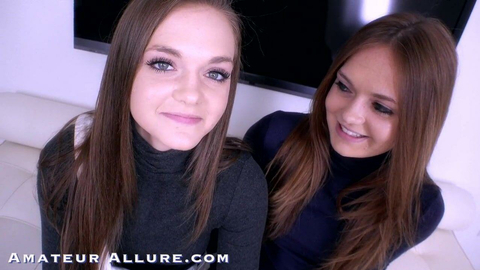 TWIN SISTERS Give POV Blowjob and Swallow Cum