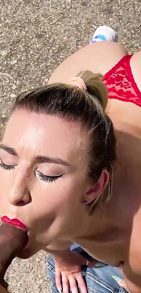 KaydenWithPaul - Short Sucking on the Street - OnlyFans - blonde - blowjob - big dick - deepthroat - medium tits - natural tits