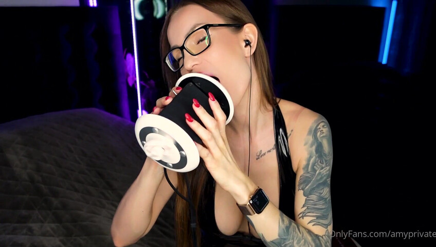 ASMR Amy - Wet Ear Licking in a Sexy Latex Dress