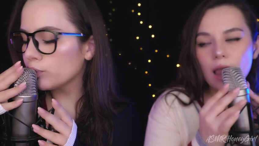 ASMR Honeygirl - Two girlfriends lick ears! One is shy, the other likes it