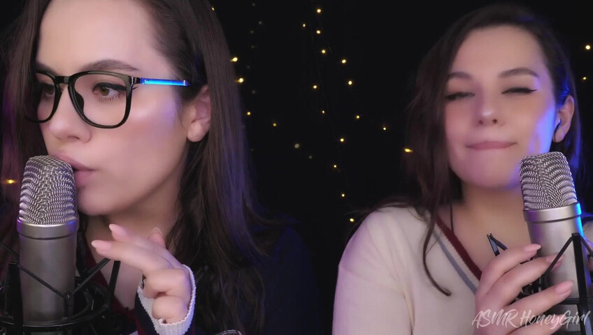 ASMR Honeygirl - Two girlfriends lick ears! One is shy, the other likes it