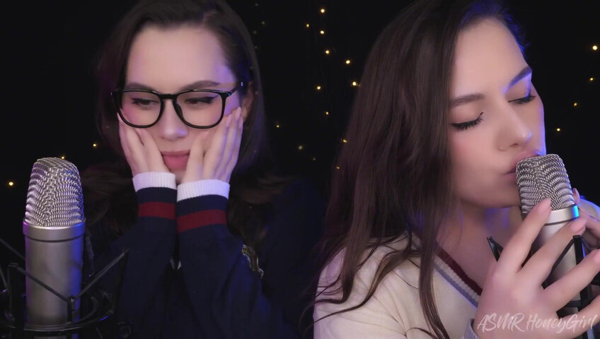 ASMR Honeygirl - Two girlfriends lick ears! One is shy, the other likes it