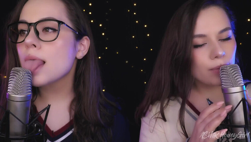 ASMR Honeygirl - Two girlfriends lick ears! One is shy, the other likes it