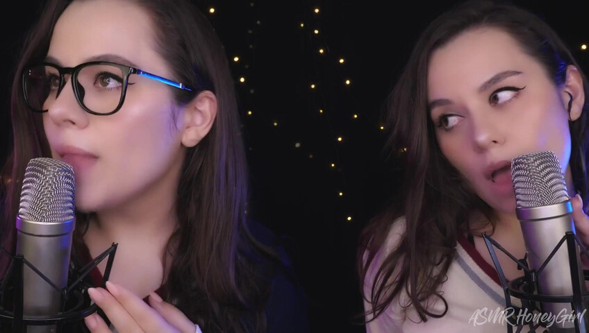ASMR Honeygirl - Two girlfriends lick ears! One is shy, the other likes it