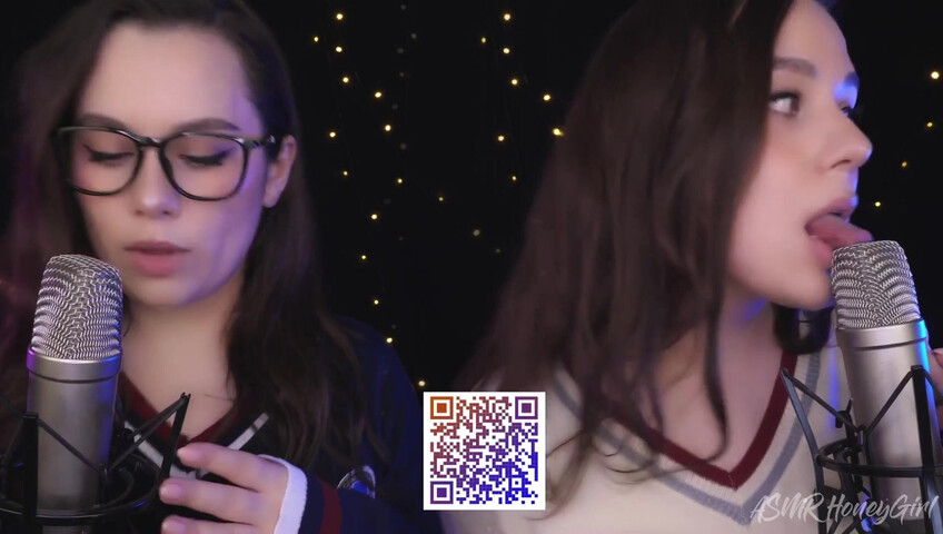 ASMR Honeygirl - Two girlfriends lick ears! One is shy, the other likes it