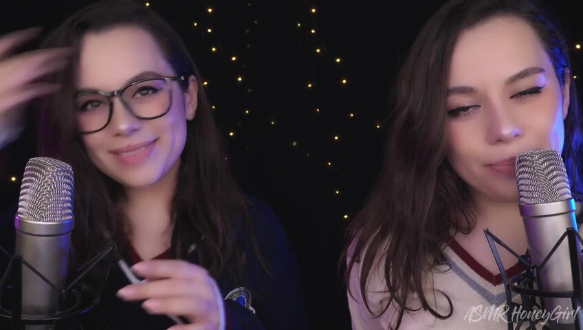 ASMR Honeygirl - Two girlfriends lick ears! One is shy, the other likes it