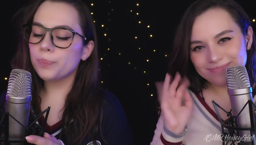 ASMR Honeygirl - Two girlfriends lick ears! One is shy, the other likes it