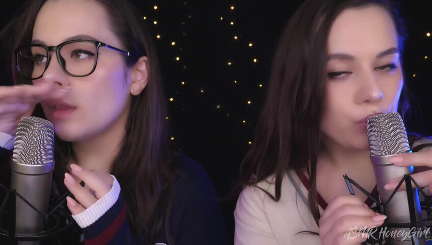 ASMR Honeygirl - Two girlfriends lick ears! One is shy, the other likes it