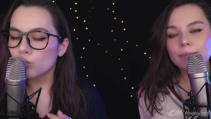ASMR Honeygirl - Two girlfriends lick ears! One is shy, the other likes it
