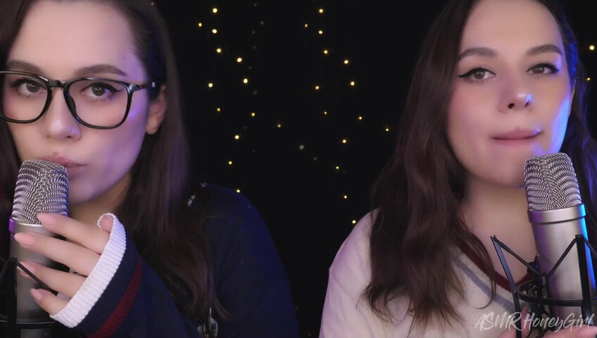 ASMR Honeygirl - Two girlfriends lick ears! One is shy, the other likes it