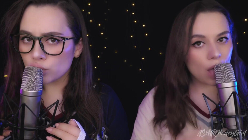 ASMR Honeygirl - Two girlfriends lick ears! One is shy, the other likes it