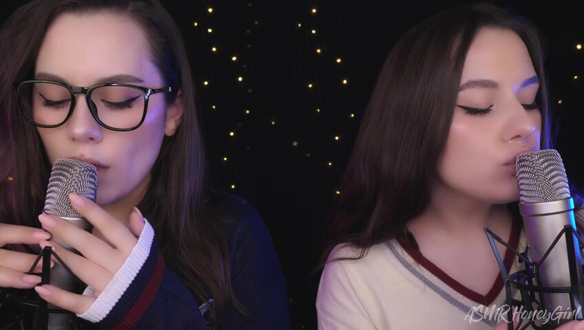 ASMR Honeygirl - Two girlfriends lick ears! One is shy, the other likes it