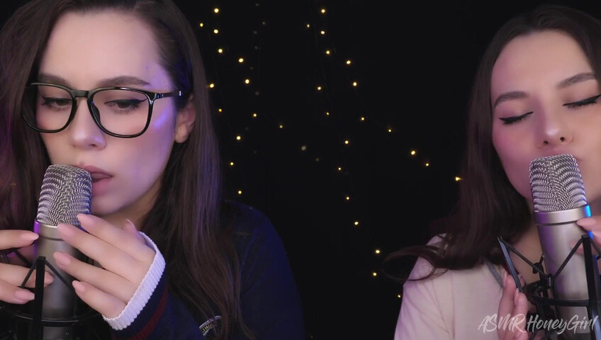 ASMR Honeygirl - Two girlfriends lick ears! One is shy, the other likes it