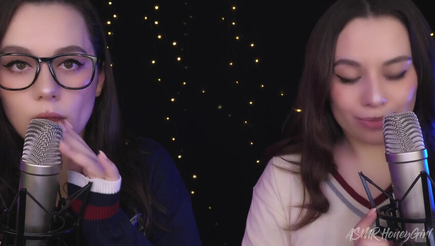 ASMR Honeygirl - Two girlfriends lick ears! One is shy, the other likes it