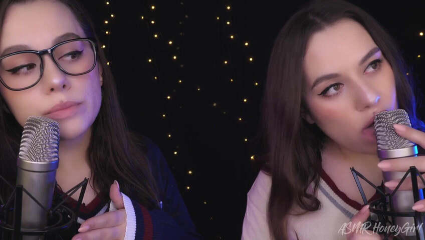 ASMR Honeygirl - Two girlfriends lick ears! One is shy, the other likes it