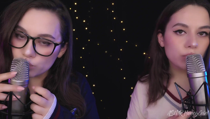 ASMR Honeygirl - Two girlfriends lick ears! One is shy, the other likes it